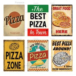 Pizza Metal Painting Sign Vintage Kitchen Foods Plaque Modern Home Wall Decor Cake Metal Tin For Restaurant food Zone