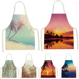 Aprons Natural Scenery Style Bbq Apron Covers For Men Sunset Beach Pattern Sleeveless Linen Home Custom Room Bibs