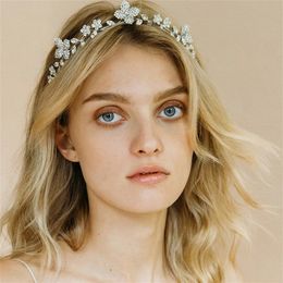 Wedding Bridal Zircon Headband Crystal Flower Floral Hairband Princess Crown Tiara Gold Silver Rhinestone Headpiece Prom Pageant Headdress