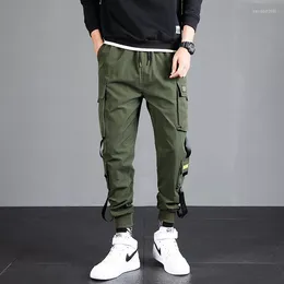 Men's Pants Ribbons Harem Joggers Men Cargo Fashion Drawstring Trousers Streetwear Hip Hop Casual Pockets Track
