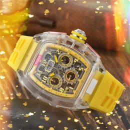 Sports Style Designer 43mm Watch Mens Quartz Movement Clock Waterproof Rubber Strap Luminous Layer Hollowed Out Design Calendar Multi-function Wristwatches