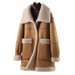 Womens Fur Faux Fur Pudi Women Real Wool Fur Coat Parka Girl Winter Warm Double Side Long Jacket Trench A52046 220930