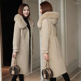 Women's Fur Women's & Faux Grain Sheep Shearing Coat 2022 Wool Hooded Slim Haining One