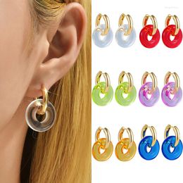 Hoop Earrings Transparent Acrylic Resin Round Pendant Earring Gold Color Stainless Steel Circle For Women Simple Jewelry Gift