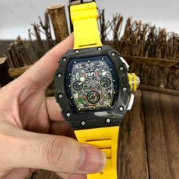 Watches Wristwatch Designer Mens Business Multifunctional Richa Milles Carbon Fiber Mechanical Watch Fashion Trend Wine Barrel Rubber Q2T8