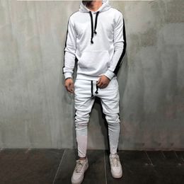 Men's Tracksuits Spring Autumn Men's Tracksuit 2 Pieces Set Side Stripes Hoodies and Sweatpants Muscle Sports Fashion Casual Jogger Male Suit 3XL 220930