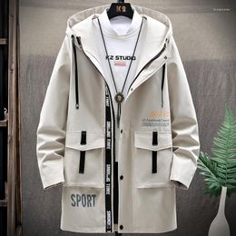 Men's Jackets Fashion Casual Long Jacket Men Hooded Windbreaker Male Coats Cotton 2022 Spring Streetwear Trench Coat Drop