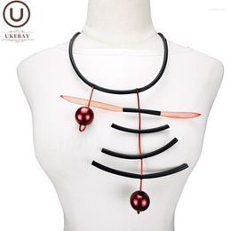 Pendant Necklaces UKEBAY Black Leather Women Gothic Boho Necklace Red Pearl Accesories Mesh Jewellery Handmade Choker