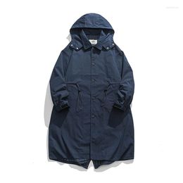 Men's Trench Coats Men Trenchcoat Japan Korean Streetwear Fashion Loose Causal Vintage Hooded Coat Male Windbreaker Jacket Overcoat