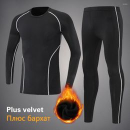 Running Sets Men's Thermal Underwear Winter Long Sleeve Compression Shirt Pants Base Sports Suit Warm Outdoor Fitness Clothes