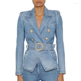 Women's Jackets Fashionable Jean Jacket For Women Long Sleeve Turn Down Collar Belt Loose Casual Blue Coats Female Outwear Denim Feminine