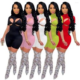 Women's Tracksuits Sexy Bra Short Jumpsuit Cut Out 2 Pieces Summer Spring Club Outfits Party Bodysuit Women Sleeve Turtleneck Rompers