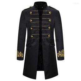 Men's Trench Coats Mediaeval Men's Embroidery Suit Jacket Steampunk Vintage Tailcoat Gothic Victorian Uniform Coat Prom Windbreaker Stage