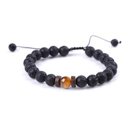 8mm Natural Lava Stone Handmade Rope Braided Charm Bracelets For Men Women Lover Adjustable Beaded Party Club Jewellery