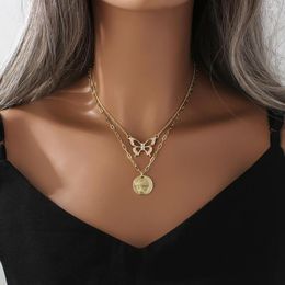 Choker ZHUMAN Fashion Ladies Necklace Double Layer 18k Gold-plated Trend Hip Hop Student Jewellery Gift