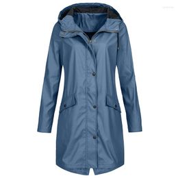 Women's Trench Coats Women's Fashion Women Solid Color Drawstring Hooded Long Sleeve Zipper Rain Coat Jacket Cotton Blend Winter Plus