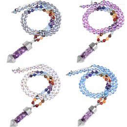 Pendant Necklaces SUNYIK Purple Crystal Chips Wish Bottle Pendulum Necklace For Unisex Chakra Pyramid Point Dowsing Divination Bead Chain