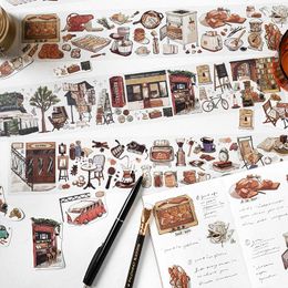 Gift Wrap 1PC Sketch Travel Memory PET Sticker Coffee Shop City Street View Decorative Stickers DIY Label For Scrapbooking Diary