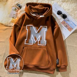 Fleece Hoodies Thick Men Casual Hooded Sweatshirts Spring and Autumn Long Sleeves Streetwear Solid Colour Warm Polyester Hoodie