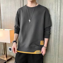 Autumn Tops Men Korean Fashion Patchwork Fake Two Piece Sweatshirts Long Sleeve Shirts Men Street Wear Shirts Crewneck Shirt