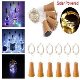Strings 6/12Pcs Solar Wine Bottle Lights 20LED Cork String Light Copper Wire Fairy For Holiday Christmas Party Wedding Decor