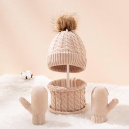 Hats Winter Hat Scarf Gloves Set For Kids 0-3 Years Boys Girls Children Cotton Warm Pom Poms Sets Solid Color Cute