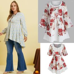 Women's T Shirts Women's Tees 5XL 4XL Flower Crochet Pleated Ladies Button Up V Neck Long Tops Solid Loose Casual Streetwear