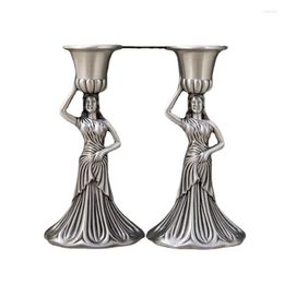 Candle Holders 2Pcs/ Set Bronze/ Tin Colour Metal Canlesticks With Character Design Container For Ling Room Decoration CH04