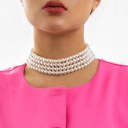 Elegant Layered Pearl Beads Short Choker Necklace for Women Trendy Pearl Beaded Wedding Collar Fashion Jewelry Accessories