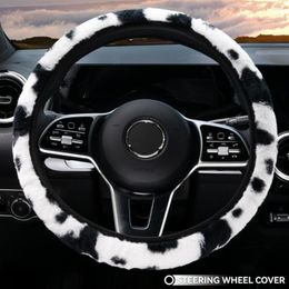 Steering Wheel Covers Car Cover Protector Milk Cow Print Pattern Plush Trunk Accessories Women Girl Anti Slip Non Warm Soft