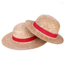 Hats Boy Girl Cap Straw Hat Neck String Flat Cosplay Japanese Cartoon Props Kid Red Stripe Beach YF001