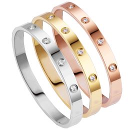 Luxury Lovers Cuff Bracelet Bangle Stainless Steel Crystals Couple Bracelet Cubic Zirconia Golden Men&Woman Jewellery Gifts