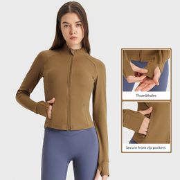 L-211 Giacca corta autunno inverno Abbigliamento yoga Felpe in cotone lunghezza vita Cappotto Slim Fit Camicie a maniche lunghe Giacche sportive con fori per i pollici