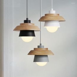 Pendant Lamps Nordic Modern Minimalist Bedroom Small Chandelier Iron Wood Bowl Hall Creative Personality Macarons Restaurant LED Lamp