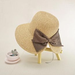 Wide Brim Hats Women's Folding Straw Hat Adjustable Outdoor Travel Visor Sunscreen Cap Bowknot Sweet Dome Bucket Panama Summer Beach