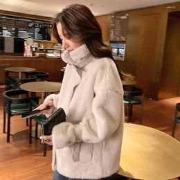 korean velvet clothing women Australia - Women's Fur Winter Fake Korean Solid Color Plus Velvet Thickening Coat Women Casual Sweet Turn-down Collar Locomotive Clothing