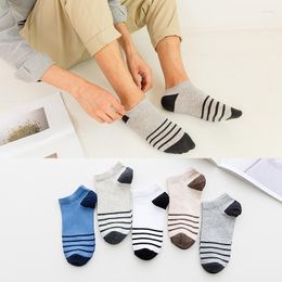 Men's Socks 5 Pairs Style Men Summer Thin Breathable Ankle Low Cut Shallow Mouth Striped Male Cotton