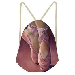 Backpack Women Pink Ballet Shoes Dancer Painting Drawstring Bag Small School For Girls Rucksack 2022