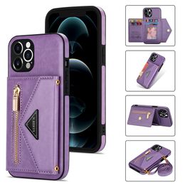 Lanyard Zipper Wallet Phone Cases For iPhone 13 12 11 14 15 Pro Max X XS XR 8 7 6 Plus SE Leather Purse Card Holder Cover Coque ck