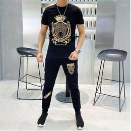 Men's Tracksuits Men's 2022 High Quality Personality Crown Tiger Drilling Suit Leisure Sportswear 2-piece Handsome Design