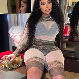 Women's Tracksuits Sexy Sheer Mesh 2 Piece Short Set Women Matching Sets Party Night Crop Top And Knee-lenght Shorts Club Outfits For