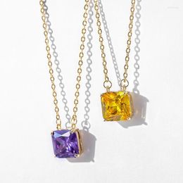 Choker Chokers Geometric Cube Sugar Simple Necklace Coloured Diamond Synthetic Crystal Clavicle Chain Champagne Gold Purple Wholesale