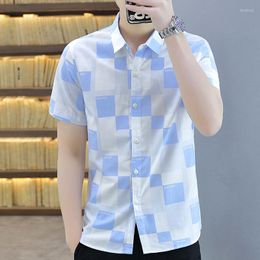 Men's Casual Shirts Men's Summer Personality Trend Broken Flower Square Collar Fashion Slim Loose Handsome Bright Color Short-Sleeved