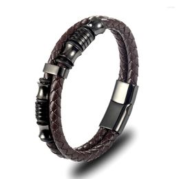 Charm Bracelets Fashion Personality Men's Titanium Stainless Steel Magnet Buckle Braided Genuine Leather Bracelet