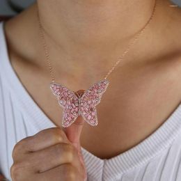 Chains Pink Pinky Girl Women Jewelry 2022 Rose Baguette Cz Butterfly Necklace