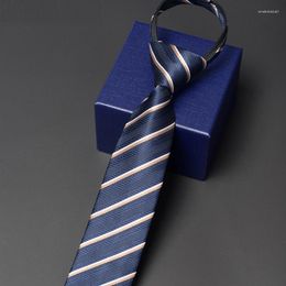 Bow Ties Classical Blue Zipper Tie For Men High Quality Male Business Work Necktie Fashion Formal Cravate 6CM Slim Striped Gift Box