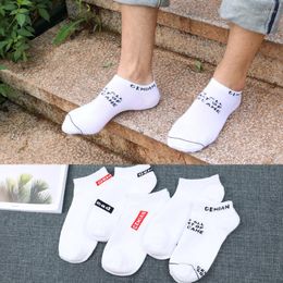 Men's Socks 5 Pairs Men Spring And Summer Thin Cotton Low Cut White Sports Personality Letter Male