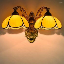 Wall Lamps European-Style Simple Creative Corridor Double-Headed Lamp American Mediterranean Coloured Glass Living Room Dining
