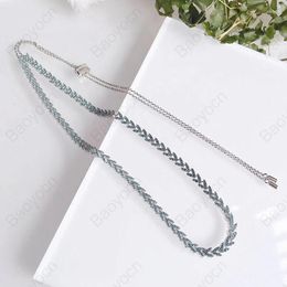 Chains Fashion Couture Real 925 Sterling Silver Lake Blue Zircon Heart Shaped Ears Of Wheat Necklace Adjusteble Chain For Women Jewellery