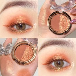 Eye Shadow 2colors Pumpkin Matte Orange Bottom Gold Flash Plate Color Waterproof No Powder Glitter Beauty